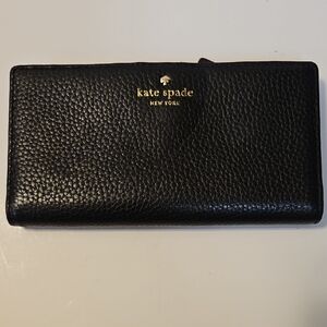 KATE SPADE BLACK PEBBLED LEATHER BIFOLD WALLET 6 3/4" X 3 1/2"